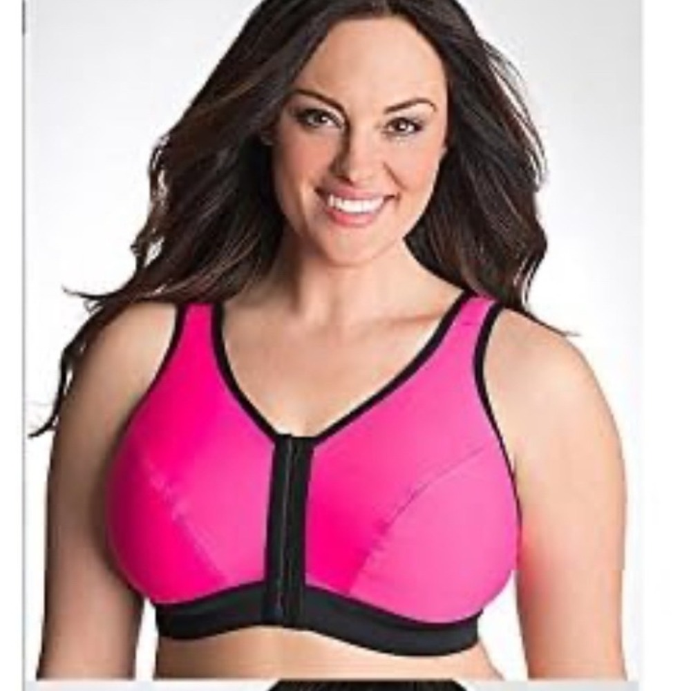 Cacique Sport High Impact Front Close Sports Bra Neon Pink Black 38DDD
